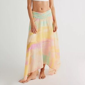 Free People Penelope Printed Maxi Convertible Pastel Tie-Dye Maxi Skirt Sz Large